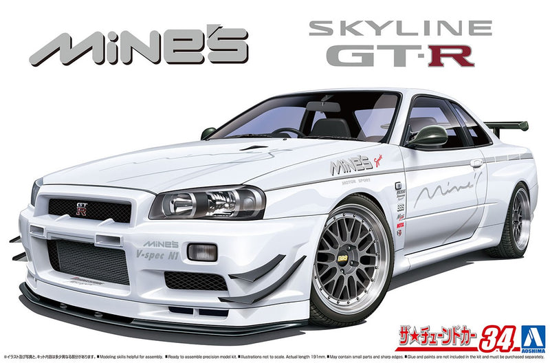 【Pre-Order】The Tuned Car No.34 Mine's BNR34 Skyline GT-R '02 (Nissan) 1/24 Scale Plastic Model (Resale) <Aoshima> [*Cannot be bundled]